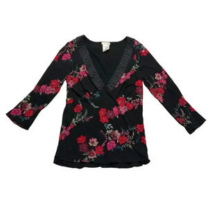 Old Navy Floral Micro Mesh 3/4 Sleeve Top Women’s XS